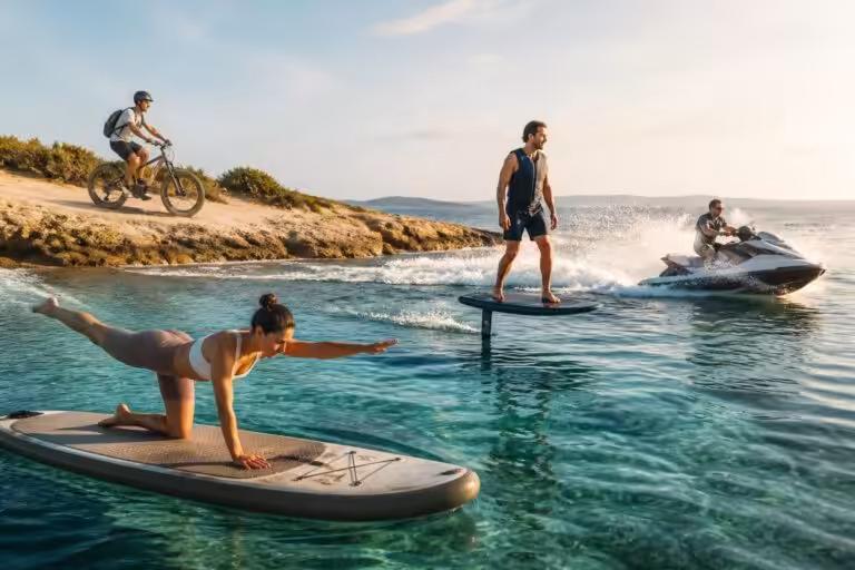 Activités nautiques inédites : découvrez le Pilates-paddle, l&rsquo;e-foil, l&rsquo;e-bike et le jet ski sous un nouveau jour
