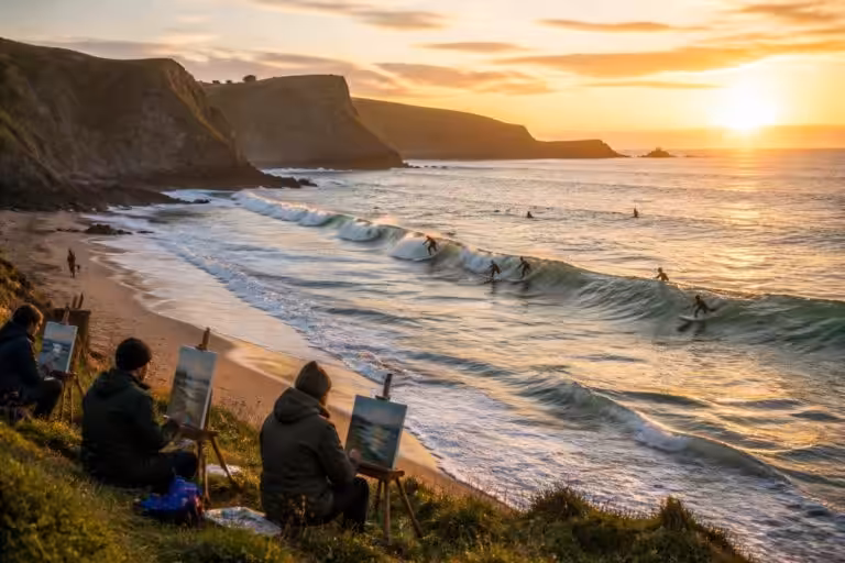 Dans le Nord-Cotentin, où les surfeurs domptent les vagues, les artistes passionnés saisissent l’instant avec talent